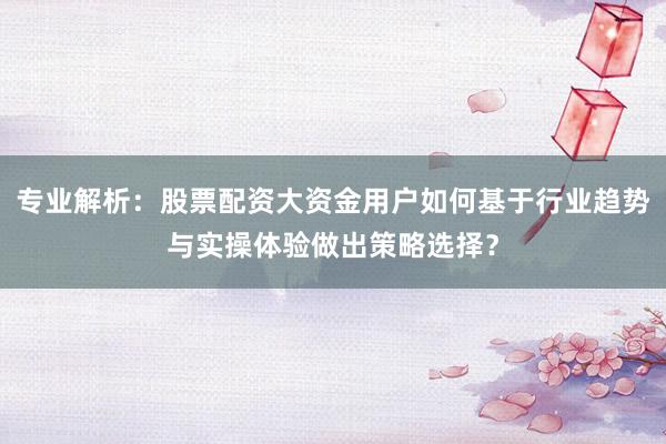 专业解析：股票配资大资金用户如何基于行业趋势与实操体验做出策略选择？